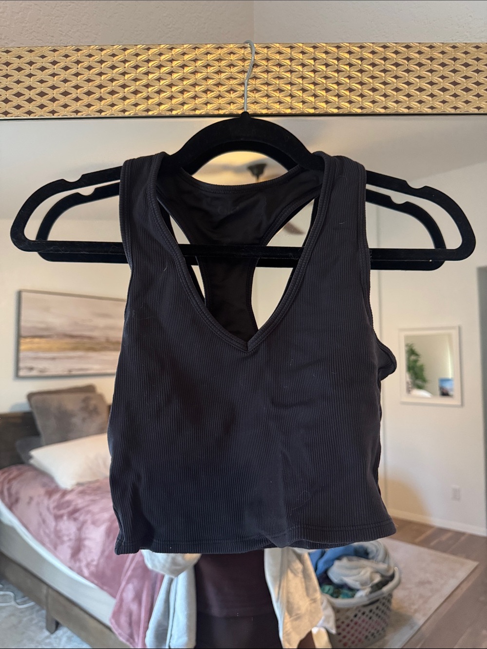 ALO Yoga Ribbed Racerback Crop Tank Top - Charcoal